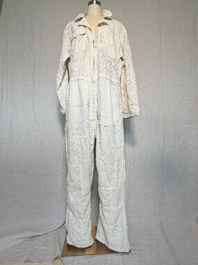 Magnolia Pearl Eyelet Patchwork Jumpsuit | Cream Cotton | One Size